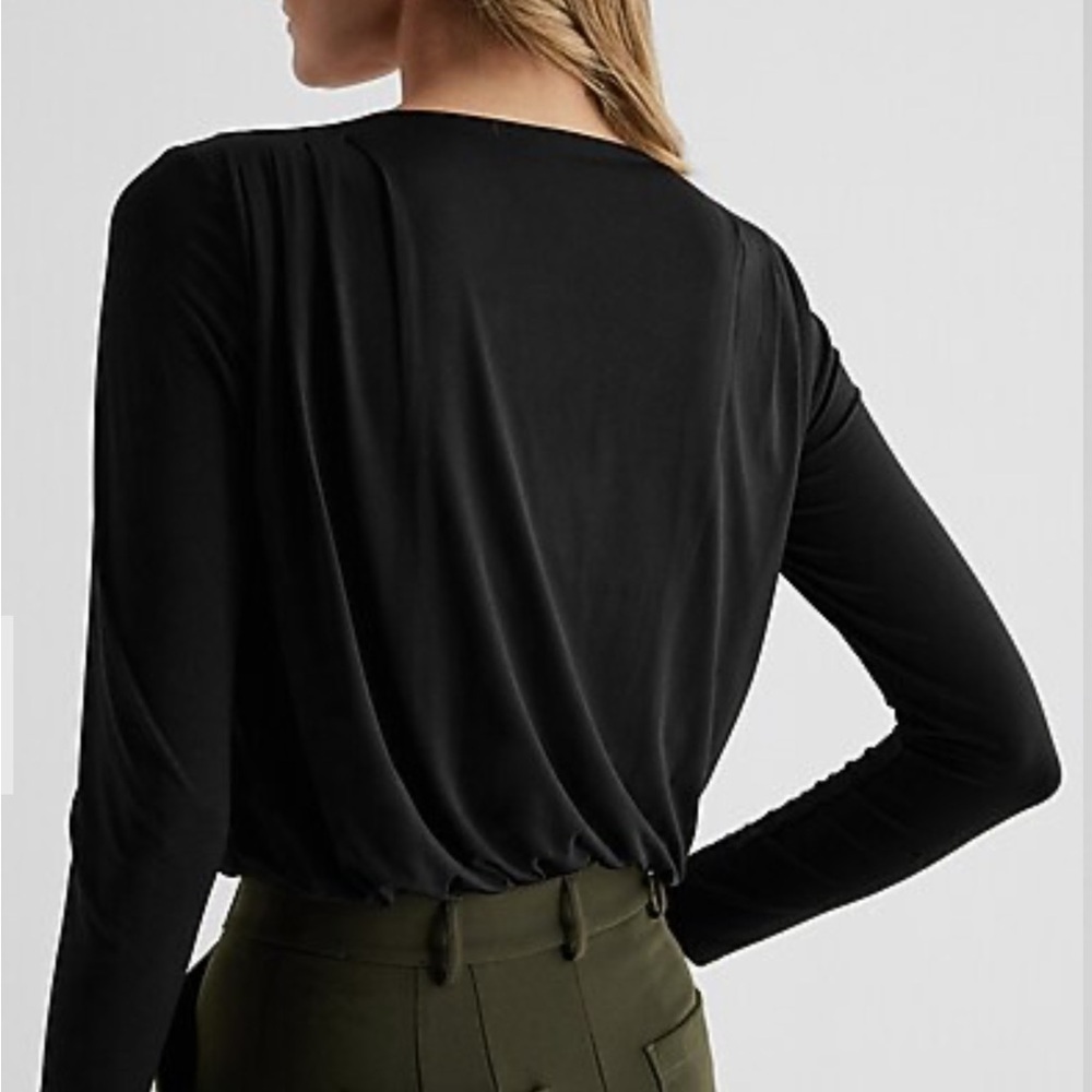 Express Elegant Black Drape Bodysuit Size S - Picture 2 of 8